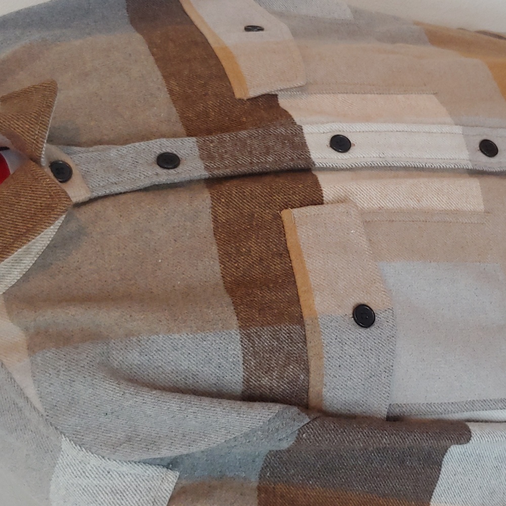 Men's Plaid Polyester Blend Button Shirt Brown, Tan, XL - Picture 4 of 15